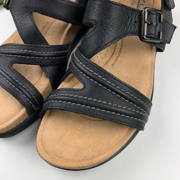 Clarks Brynn Step Sandals Black Leather Adjustable Comfort Women's 8 - Picture 3 of 10